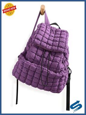 Quilted Backpack for Women, Lightweight Puffer Hiker Pack with Drawstring, 18L